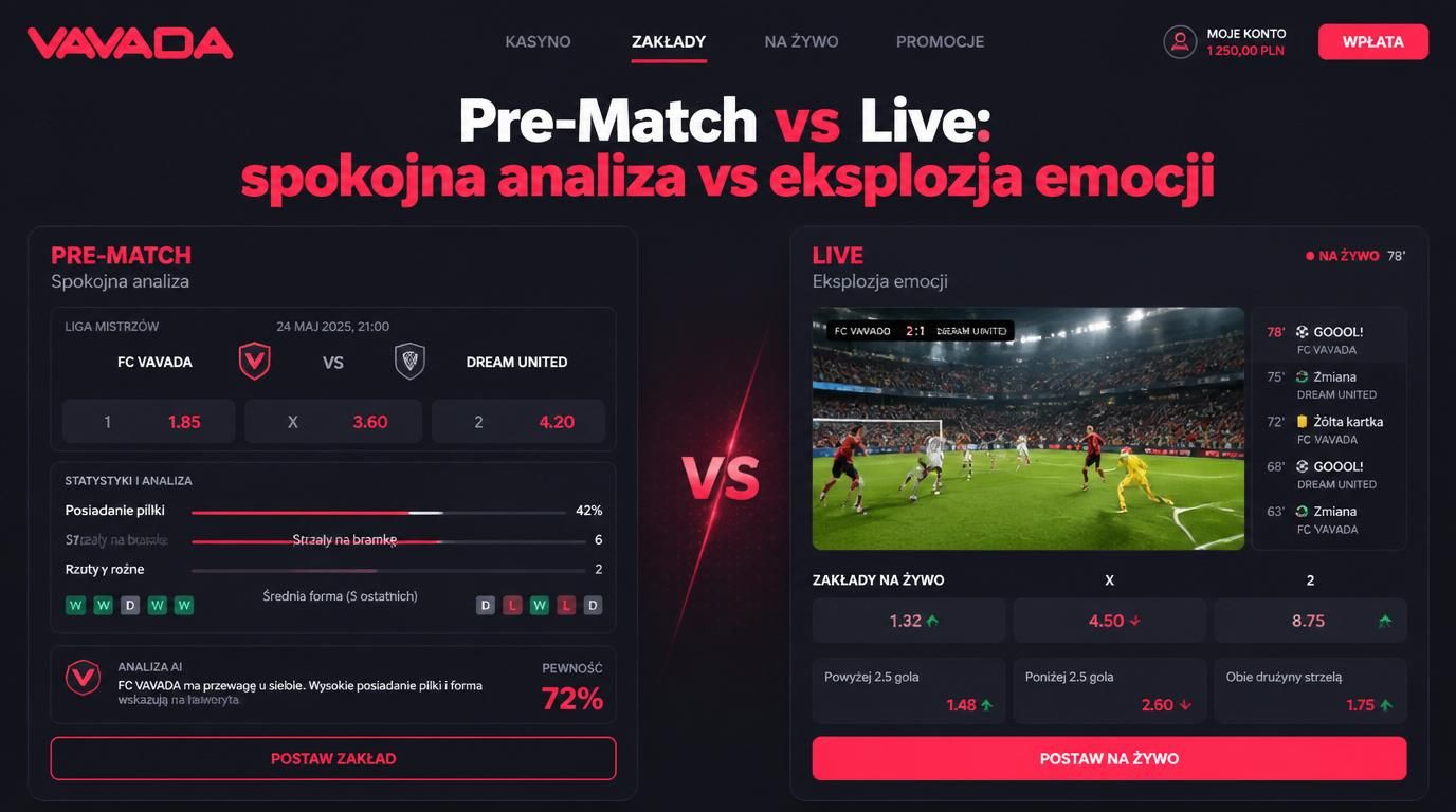 Porównanie zakładów przedmeczowych i live.